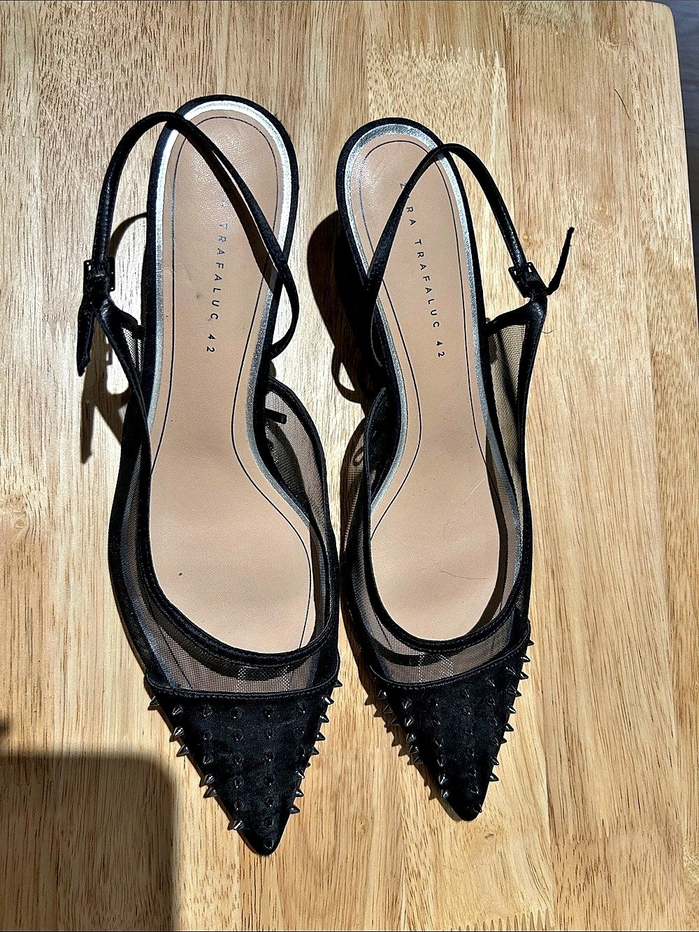 Zara black pointed-toe, studded slingback kitten heels 42/US 11